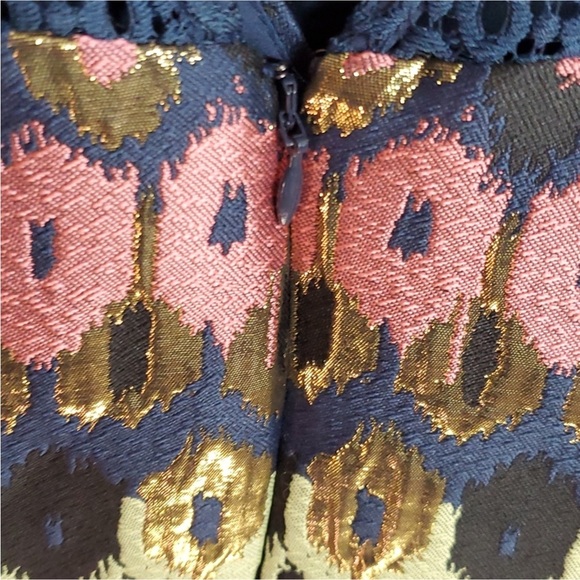 Anthropologie HD in Paris Yana Jacquard Peplum Top Blue Metallic Size 4 - Picture 15 of 16